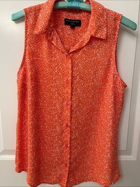 Banana Republic Coral-Print Sleeveless Button Front Top